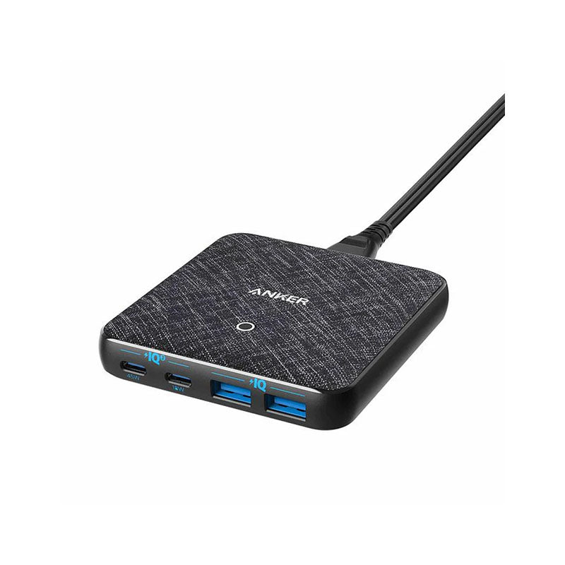 Anker USB C Fast Charger, 63W 4 Port PIQ 3.0 & GaN Fast Charger Adapter, PowerPort Atom III Slim Wall Charger with Dual USB C Ports (45W Max) - Black Fabric