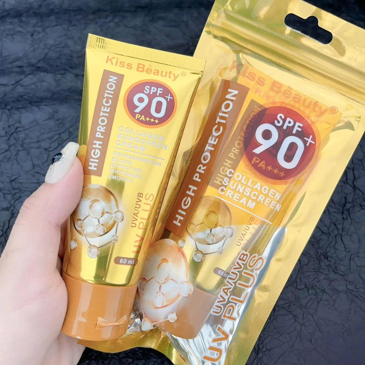 Kiss Beauty Collagen Sunscreen Cream SPF 90 PA+++ High Protection Facial Sunblock - 60 ml Kiss Beauty Collagen Sunscreen Cream SPF 90 PA+++ High Protection Facial Sunblock - 60 ml