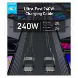 Anker USB-C to USB-C Cable 240W (Upcycled-Braided) (0.9m/3ft) -Black