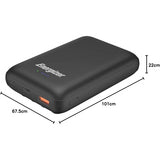 Energizer Ultimate 10000 mAh Wireless Power Bank, 18W, with Suction Cup, Triple Output, with Power Delivery USB-C Output, Dual Input - Black