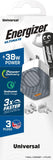 Energizer Ultimate 38W PD/QC Wall Charger with Universal Plug, Dual Output - Silver