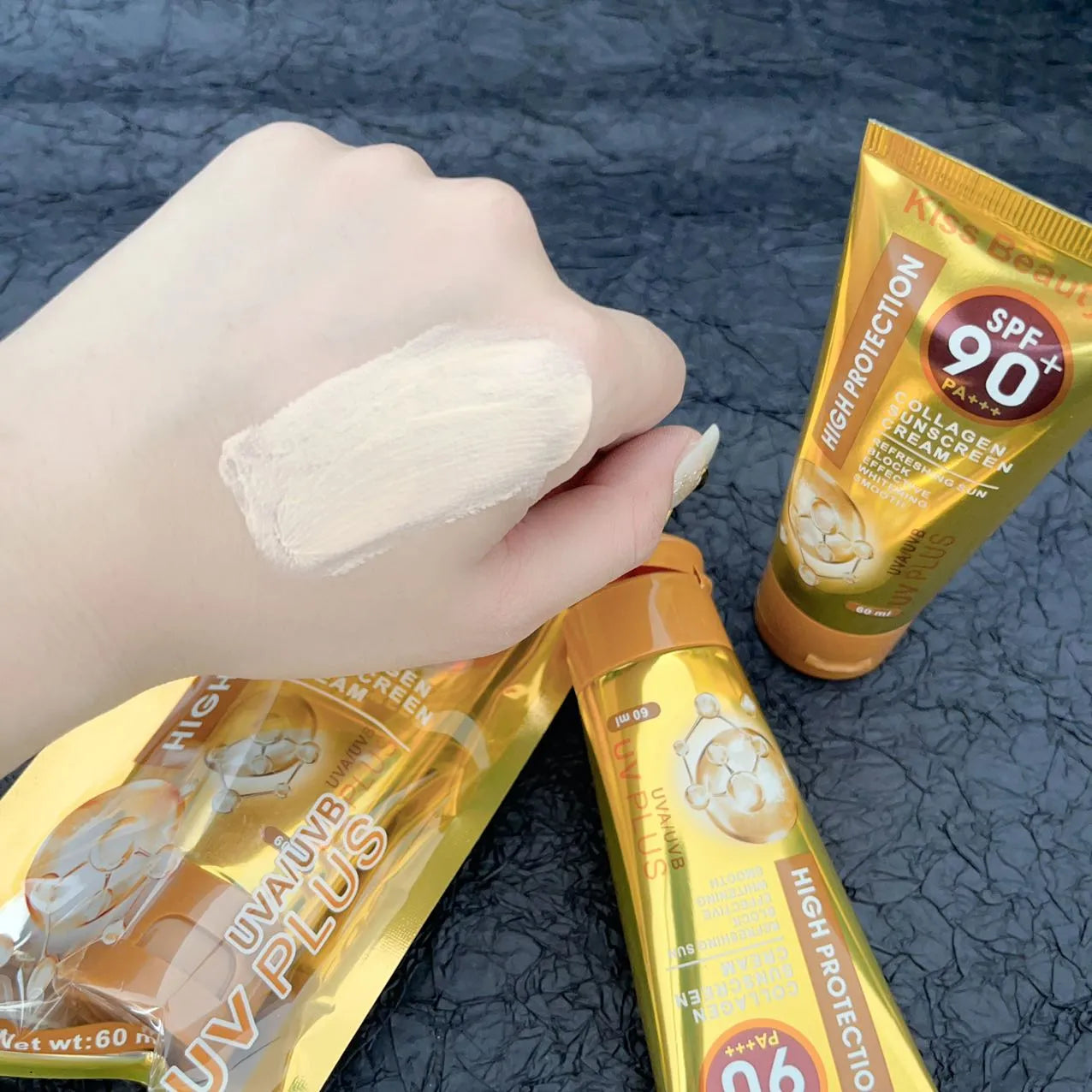 Kiss Beauty Collagen Sunscreen Cream SPF 90 PA+++ High Protection Facial Sunblock - 60 ml Kiss Beauty Collagen Sunscreen Cream SPF 90 PA+++ High Protection Facial Sunblock - 60 ml