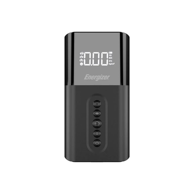Energizer Ultimate Portable Air Compressor, 4 Operational Modes, LCD Display, 6000 mAh, Power Bank Capability, 150 PSI Max - Black