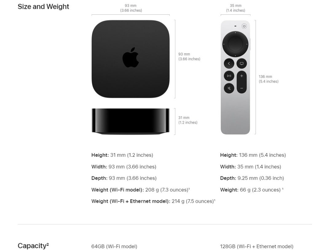 Apple TV 4K Wi‑Fi + Ethernet With 128GB Storage, 3rd Gen MN893PA/A - Black