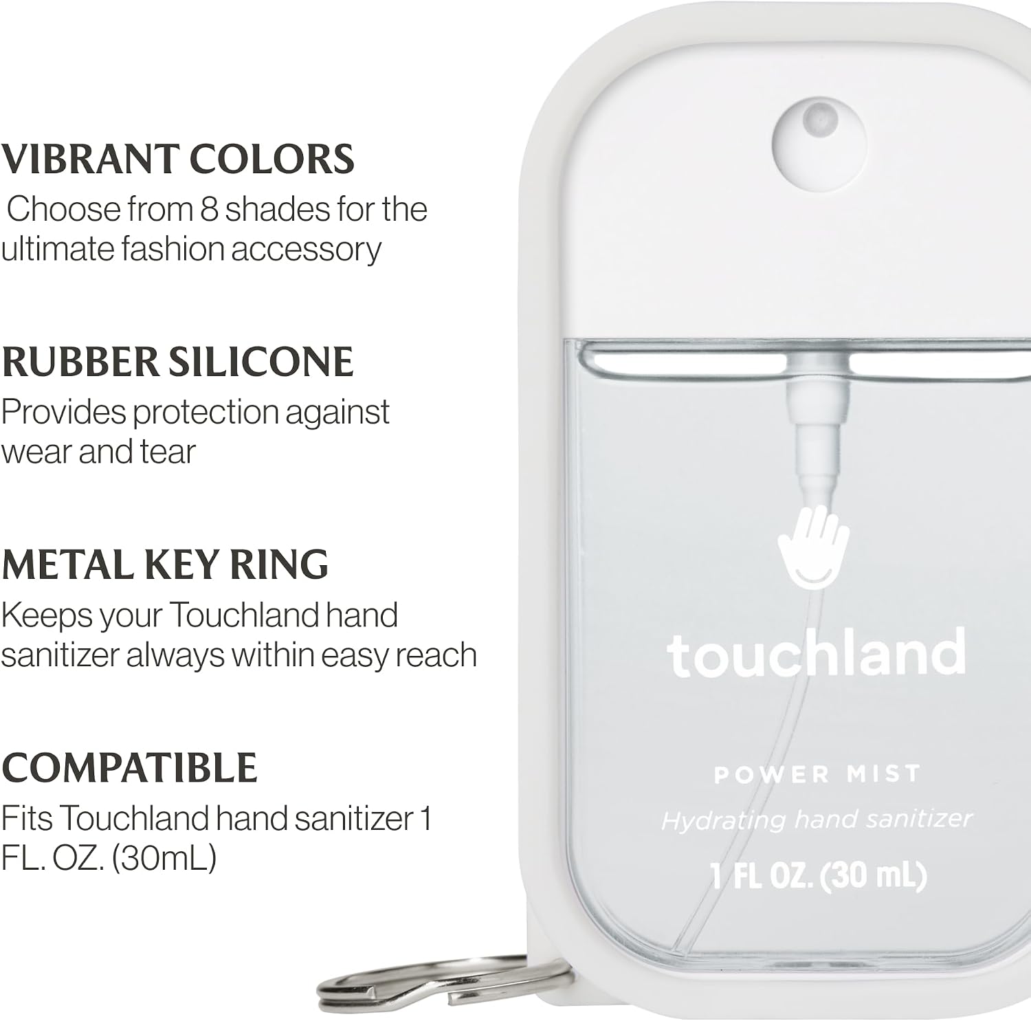 Touchland Silicone Hand Mist Case with Keyring, 1 FL OZ - Icy White