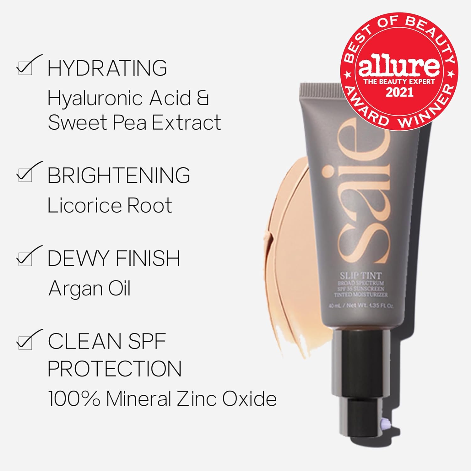 Saie Slip Tint - Lightweight Tinted Moisturizer with Hyaluronic Acid - Shade 10 Rich Neutral
