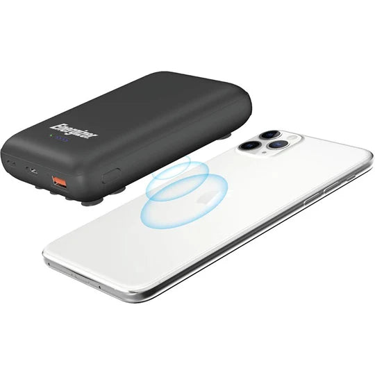 Energizer Ultimate 10000 mAh Wireless Power Bank, 18W, with Suction Cup, Triple Output, with Power Delivery USB-C Output, Dual Input - Black