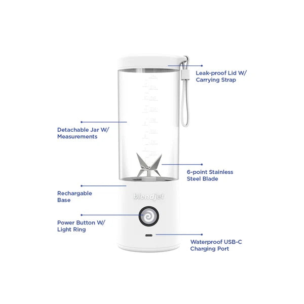 BLENDJET V2 Portable Blender - World's Most Powerful Compact 16Oz BPA Free Blender - White