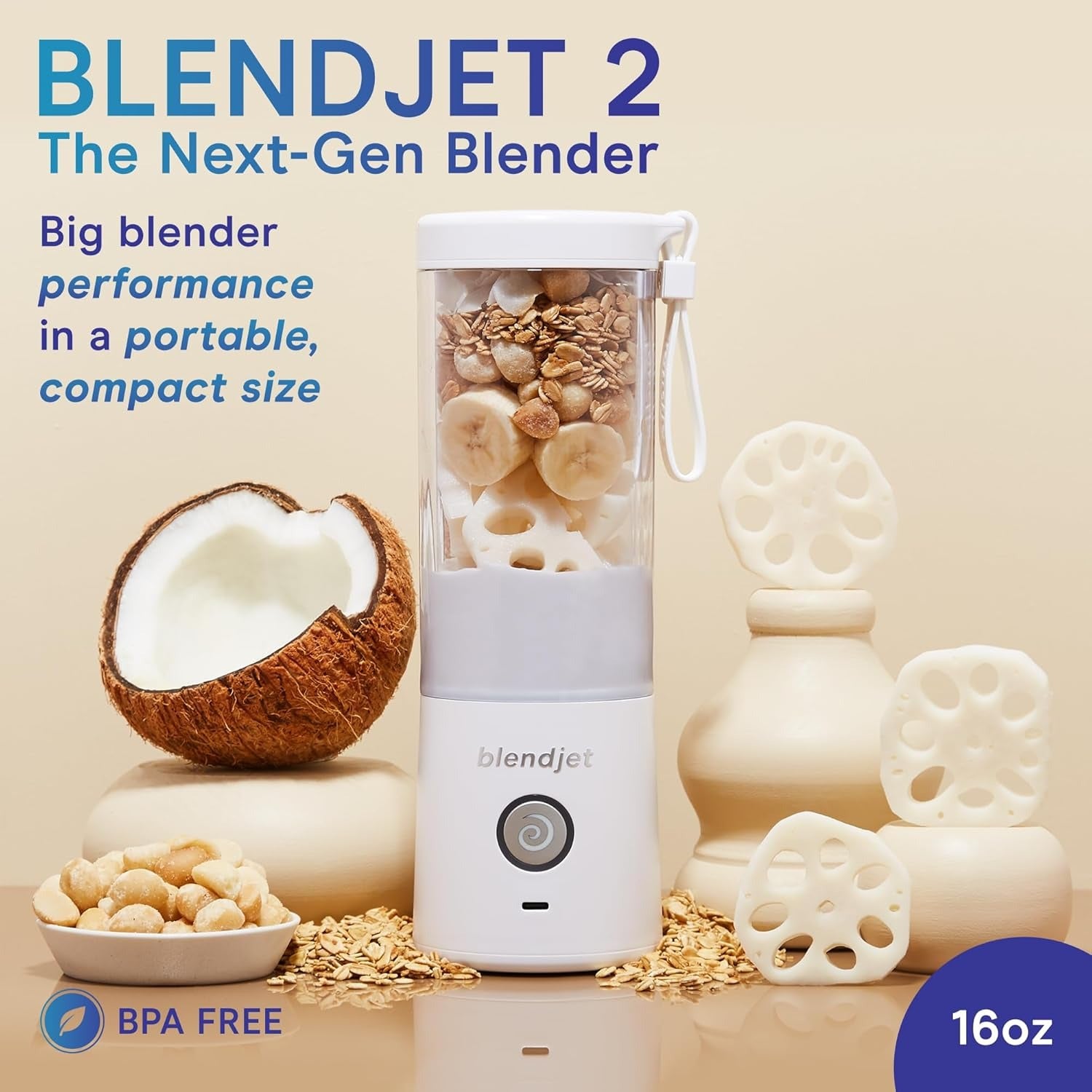 BLENDJET V2 Portable Blender - World's Most Powerful Compact 16Oz BPA Free Blender - Royal